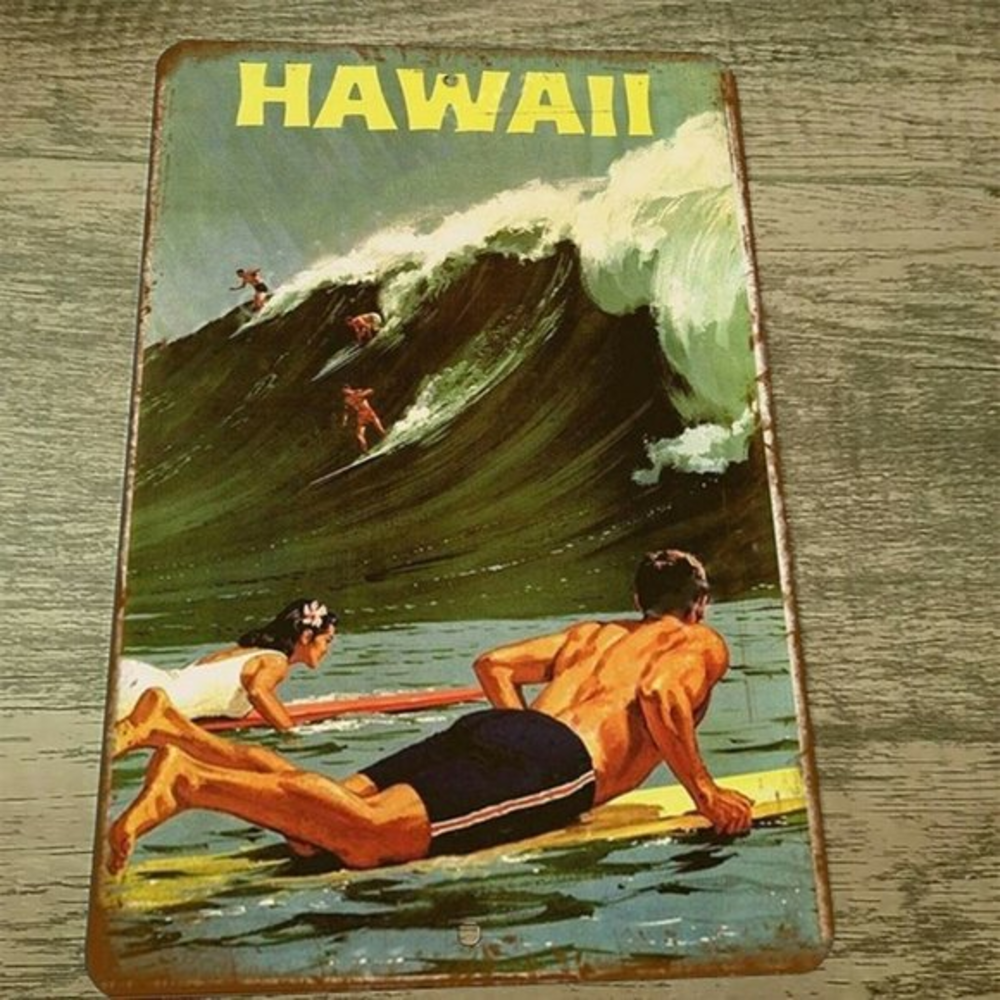 Vintage Look‎ Hawaii Surfing 8x12 Metal Wall Sign